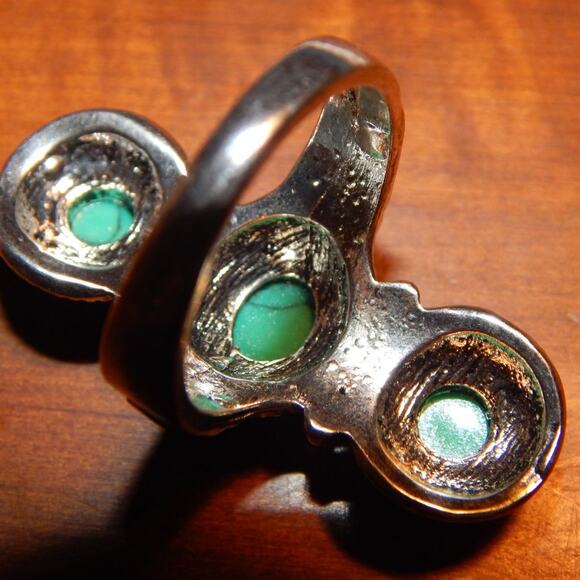 Size 11~ Three Stone Faux Turquoise Ring - Picture 3 of 6